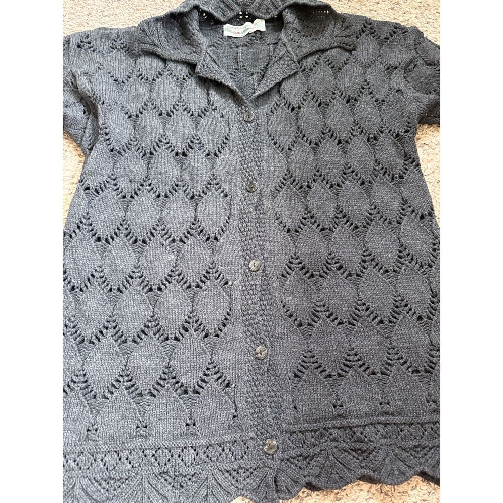 Aran Crafts Merino Wool Button Front Cardigan Made in Ireland Charcoal Gray - Picture 2 of 8